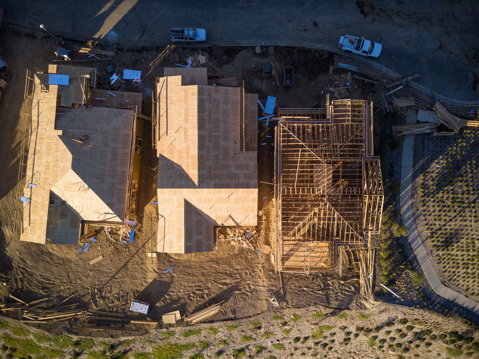 Three Houses Under Construction from Above